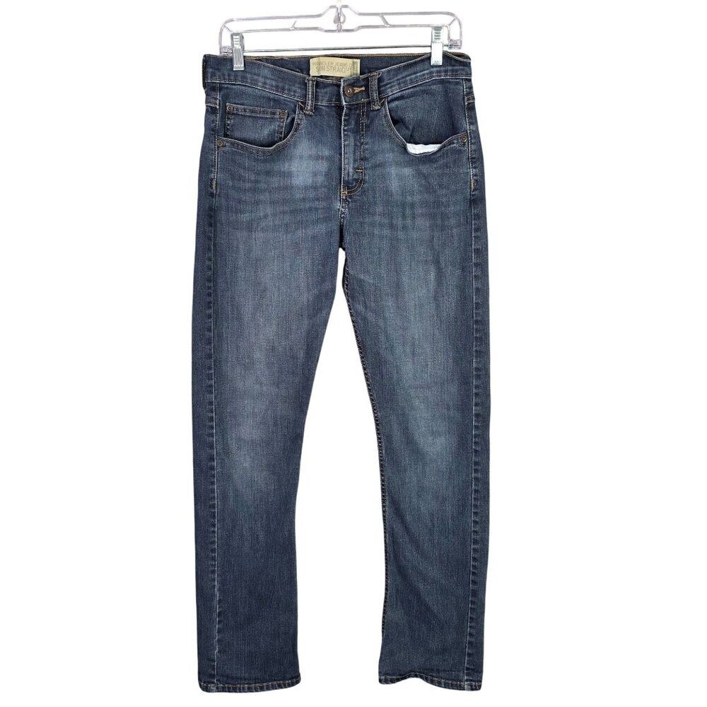 Mens Wrangler Slim Straight Flex Blue Denim Jeans Dark Wash Cotton Blend 29X32